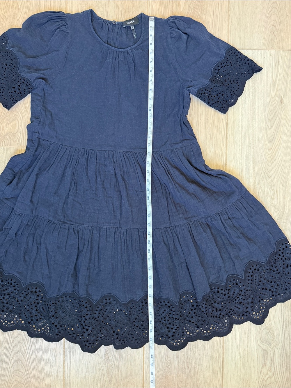 Navy Eyelet Cotton Mini Dress ME+EM Cheesecloth Broderie Swing Cottagecore Sz 6 - Picture 9 of 12